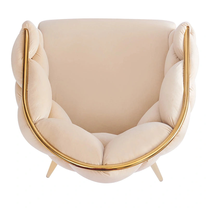 Moderne poltrone in velluto da 75 cm con gambe e struttura in metallo color oro per soggiorno (set da 2)
