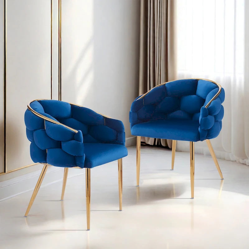 Moderne poltrone in velluto da 75 cm con gambe e struttura in metallo color oro per soggiorno (set da 2)