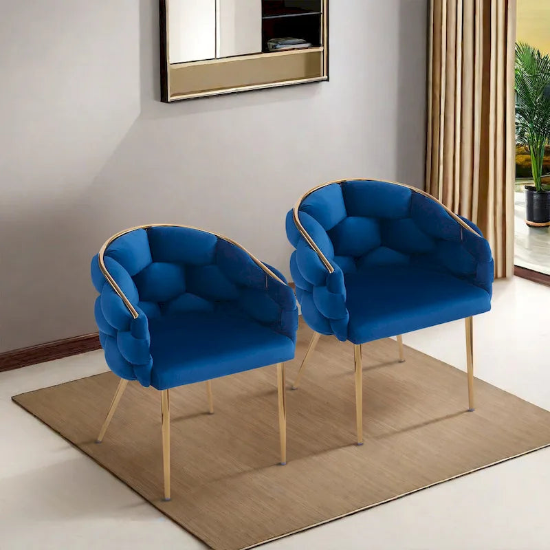 Moderne poltrone in velluto da 75 cm con gambe e struttura in metallo color oro per soggiorno (set da 2)