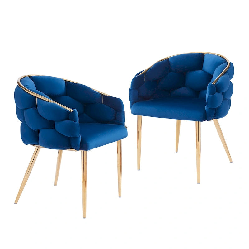 Moderne poltrone in velluto da 75 cm con gambe e struttura in metallo color oro per soggiorno (set da 2)
