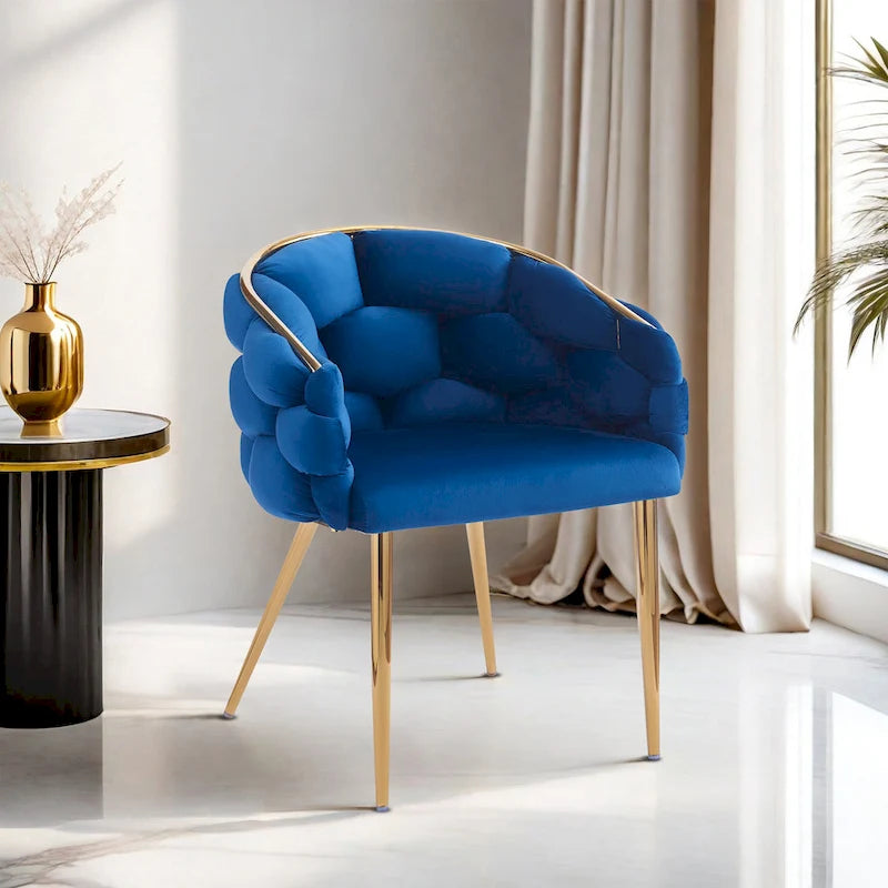 Moderne poltrone in velluto da 75 cm con gambe e struttura in metallo color oro per soggiorno (set da 2)