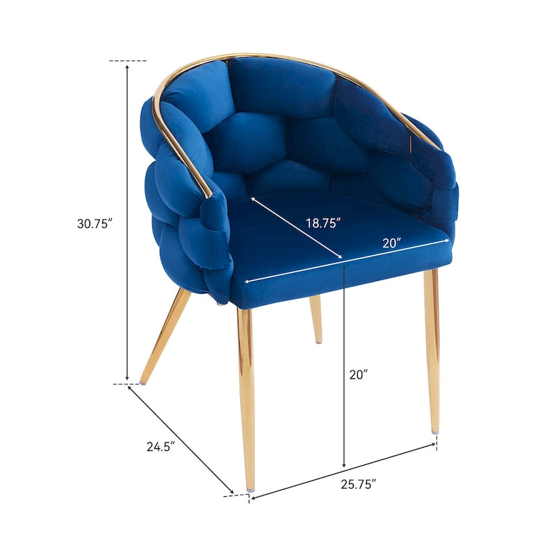 Moderne poltrone in velluto da 75 cm con gambe e struttura in metallo color oro per soggiorno (set da 2)