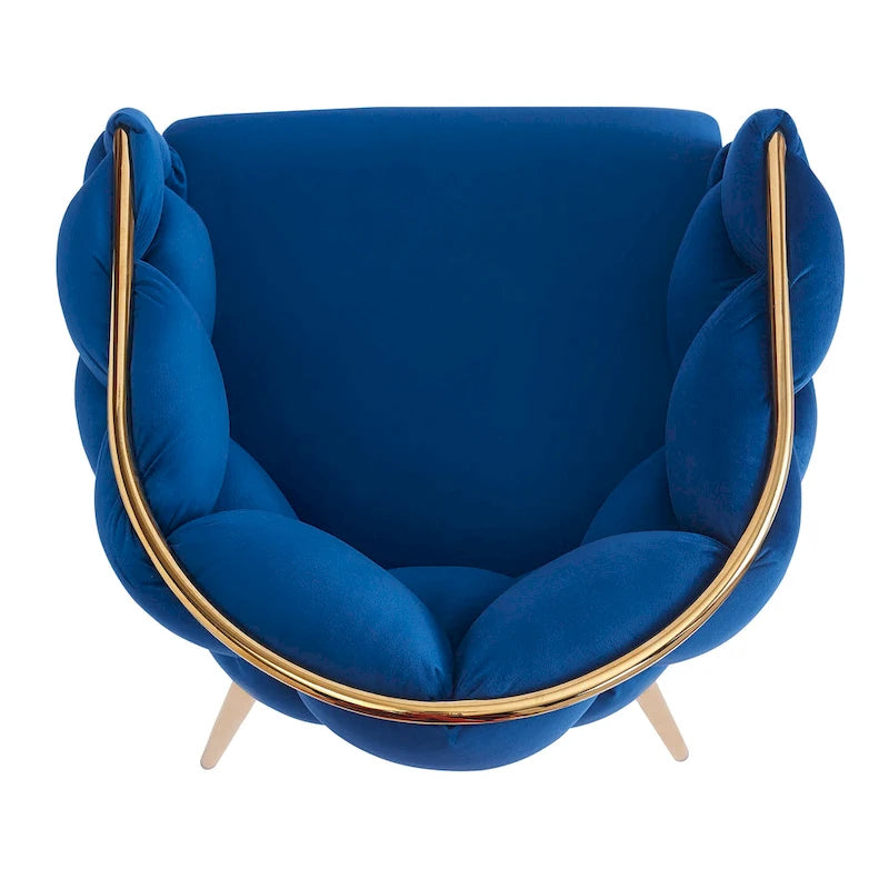 Moderne poltrone in velluto da 75 cm con gambe e struttura in metallo color oro per soggiorno (set da 2)