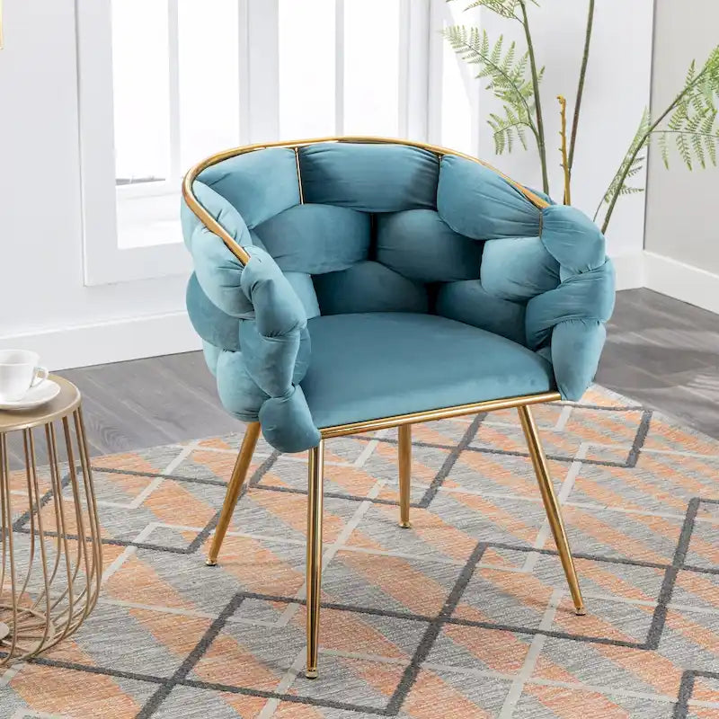 Poltrona accent moderna blu da 28,7 in velluto con gambe in metallo placcato oro