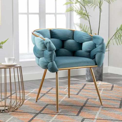 Poltrona accent moderna blu da 28,7 in velluto con gambe in metallo placcato oro
