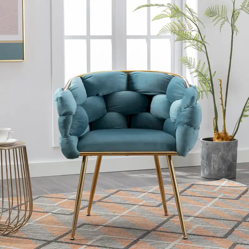 Poltrona accent moderna blu da 28,7 in velluto con gambe in metallo placcato oro