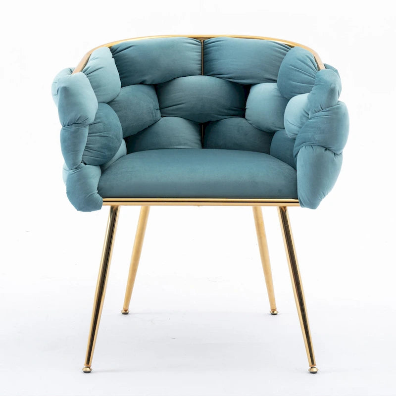 Poltrona accent moderna blu da 28,7 in velluto con gambe in metallo placcato oro