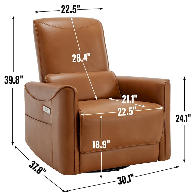 Poltrona Reclinabile Elettrica Ergonomica Marrone con Girevole, Dondolo e Porte USB