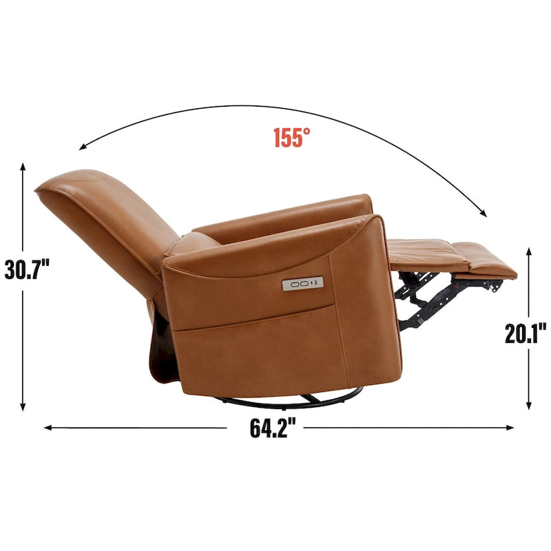 Poltrona Reclinabile Elettrica Ergonomica Marrone con Girevole, Dondolo e Porte USB