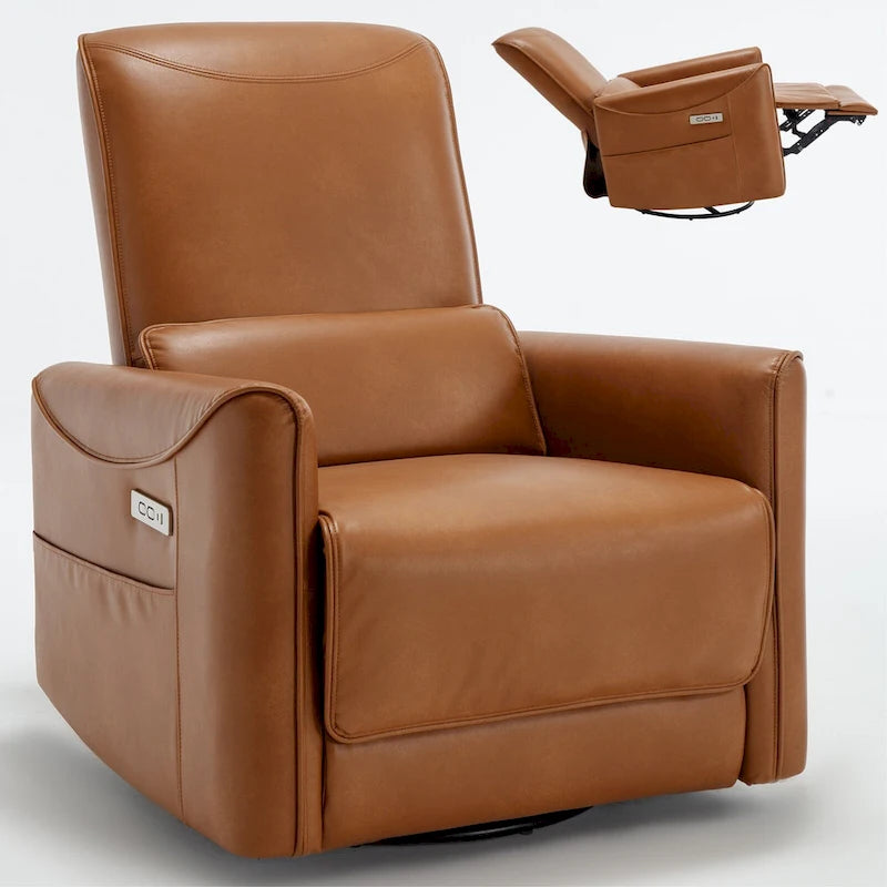 Poltrona Reclinabile Elettrica Ergonomica Marrone con Girevole, Dondolo e Porte USB