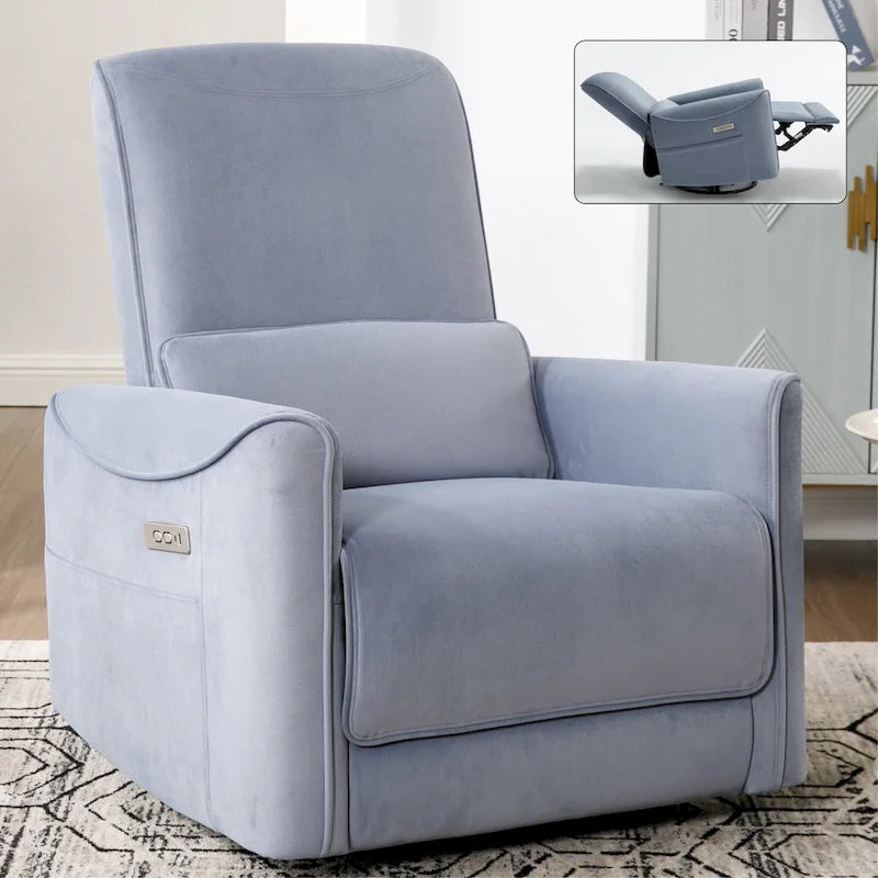 Poltrona Reclinabile Elettrica Ergonomica Marrone con Girevole, Dondolo e Porte USB