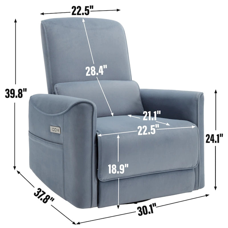 Poltrona Reclinabile Elettrica Ergonomica Marrone con Girevole, Dondolo e Porte USB