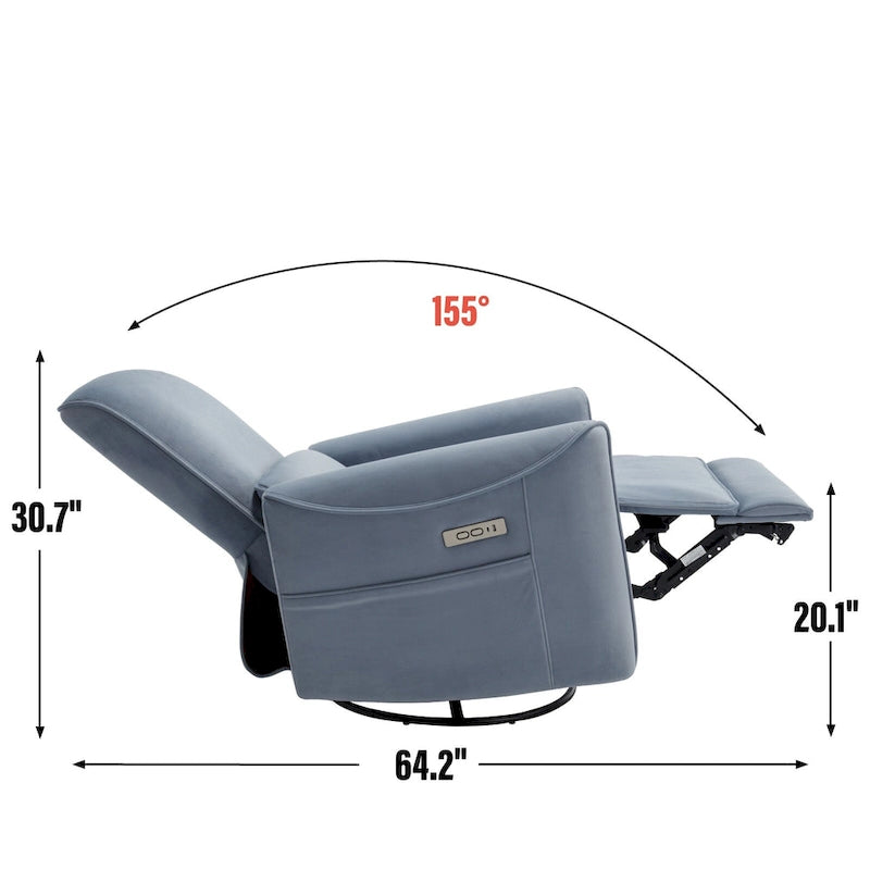 Poltrona Reclinabile Elettrica Ergonomica Marrone con Girevole, Dondolo e Porte USB