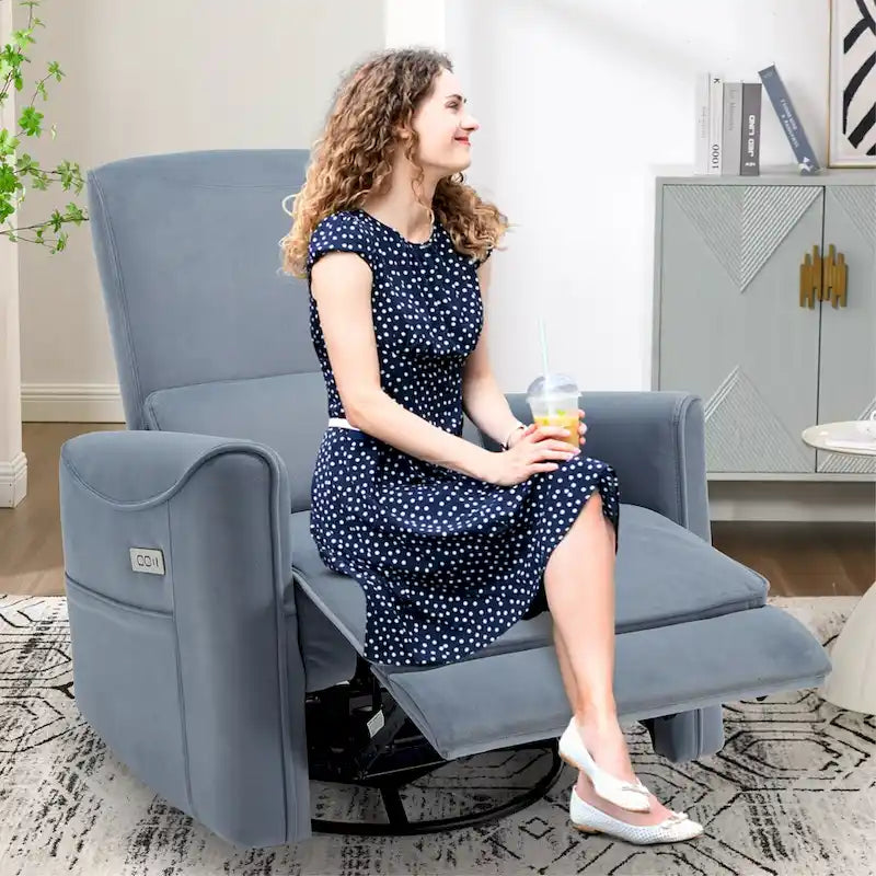 Poltrona Reclinabile Elettrica Ergonomica Marrone con Girevole, Dondolo e Porte USB