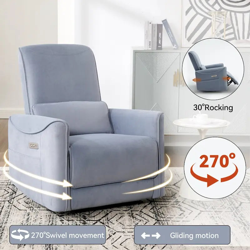 Poltrona Reclinabile Elettrica Ergonomica Marrone con Girevole, Dondolo e Porte USB