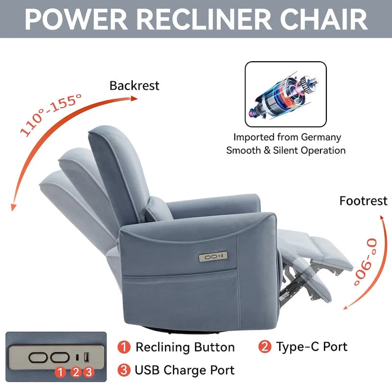 Poltrona Reclinabile Elettrica Ergonomica Marrone con Girevole, Dondolo e Porte USB