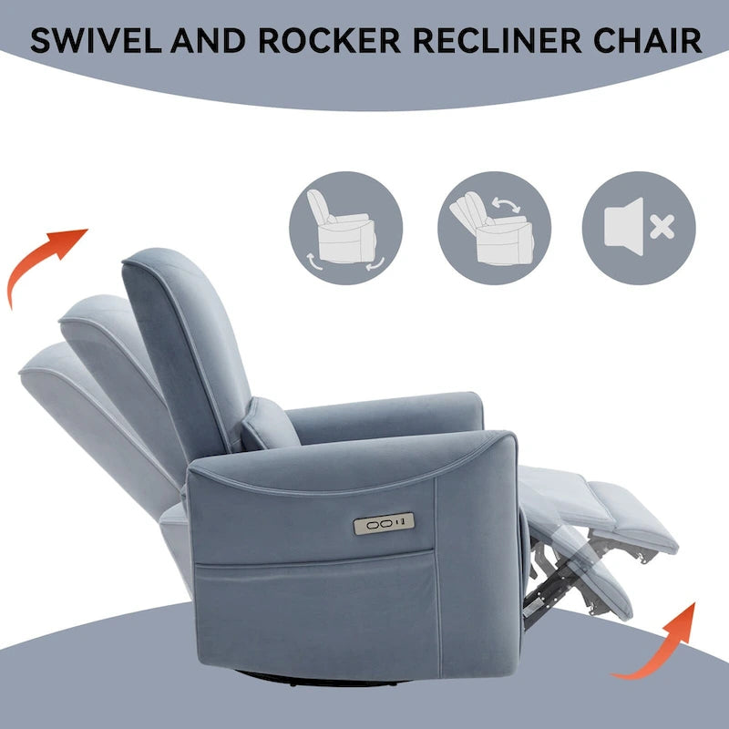 Poltrona Reclinabile Elettrica Ergonomica Marrone con Girevole, Dondolo e Porte USB