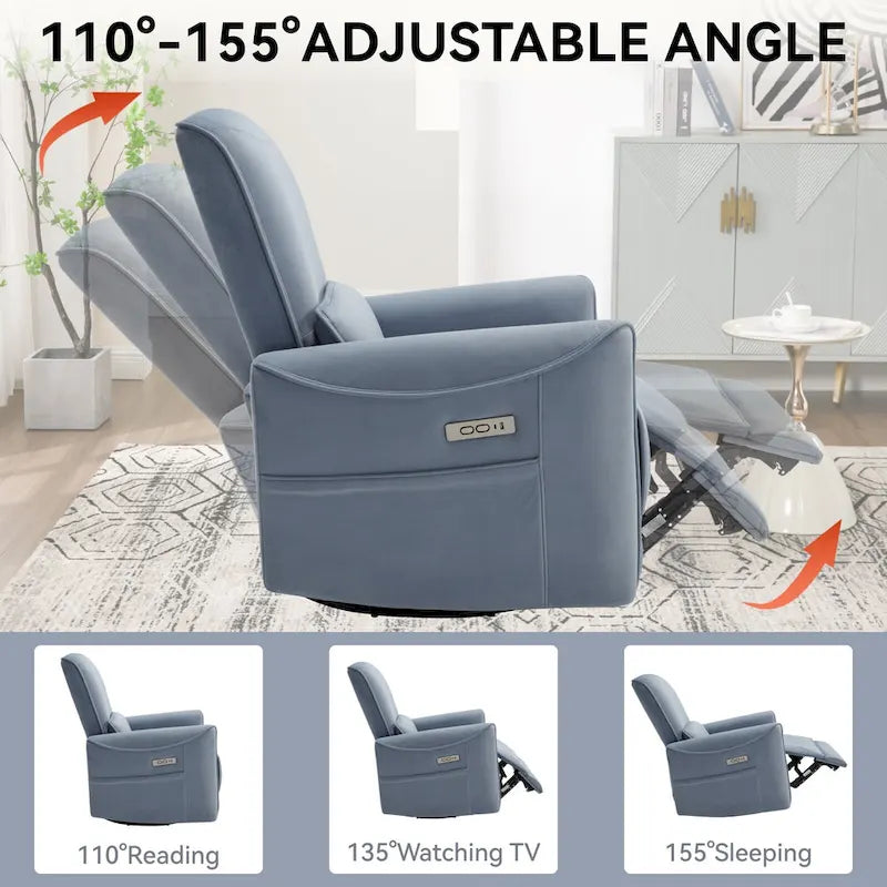 Poltrona Reclinabile Elettrica Ergonomica Marrone con Girevole, Dondolo e Porte USB