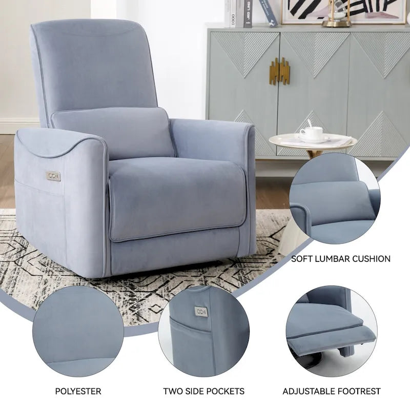 Poltrona Reclinabile Elettrica Ergonomica Marrone con Girevole, Dondolo e Porte USB