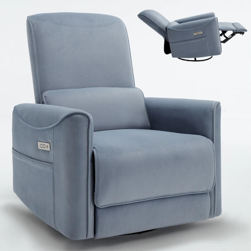 Poltrona Reclinabile Elettrica Ergonomica Marrone con Girevole, Dondolo e Porte USB