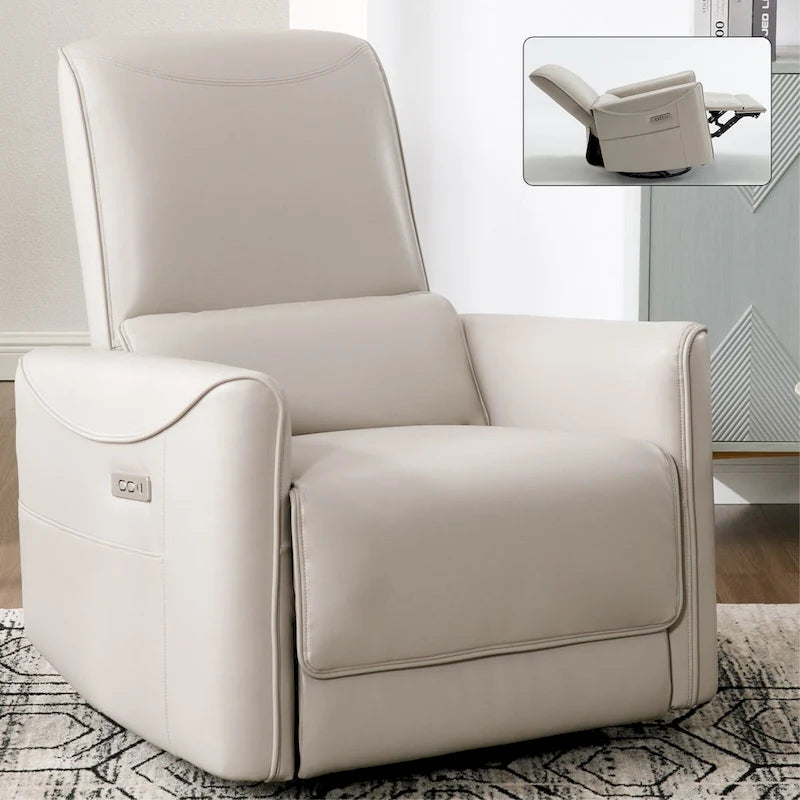 Poltrona Reclinabile Elettrica Ergonomica Marrone con Girevole, Dondolo e Porte USB