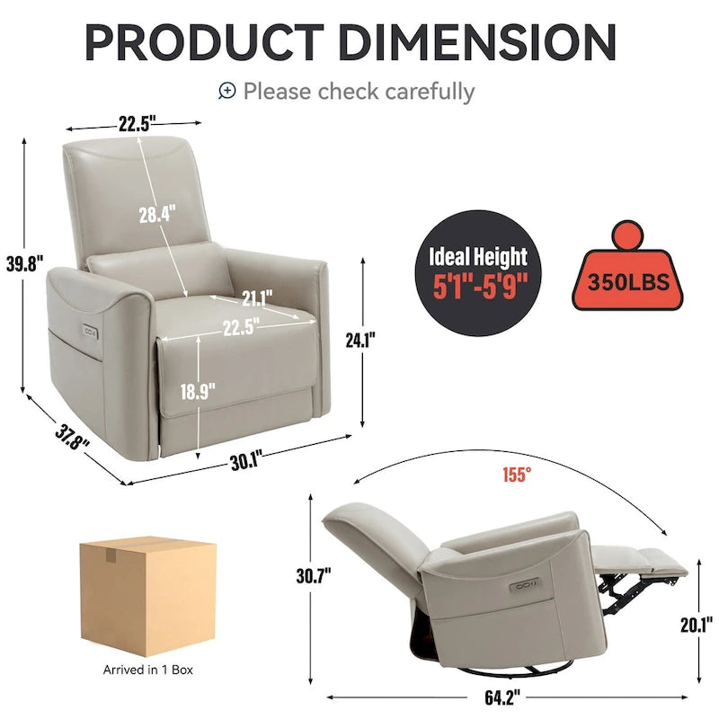 Poltrona Reclinabile Elettrica Ergonomica Marrone con Girevole, Dondolo e Porte USB