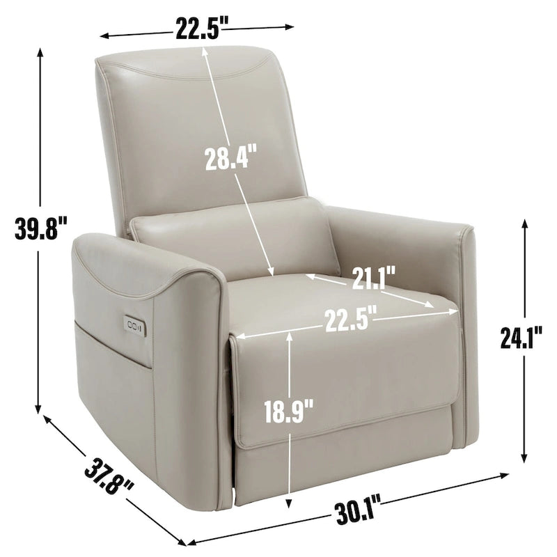 Poltrona Reclinabile Elettrica Ergonomica Marrone con Girevole, Dondolo e Porte USB