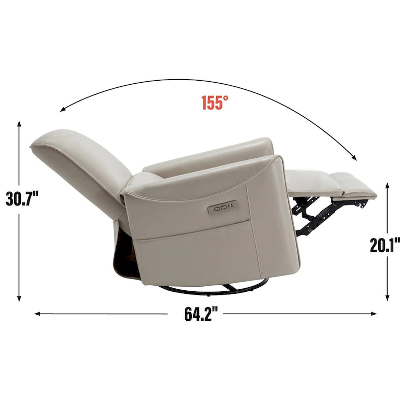 Poltrona Reclinabile Elettrica Ergonomica Marrone con Girevole, Dondolo e Porte USB