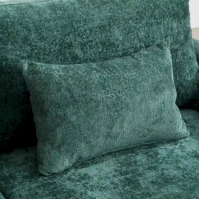 Divano a 2 posti verde 68.9 in ciniglia con cuscini sfoderabili e gambe in legno