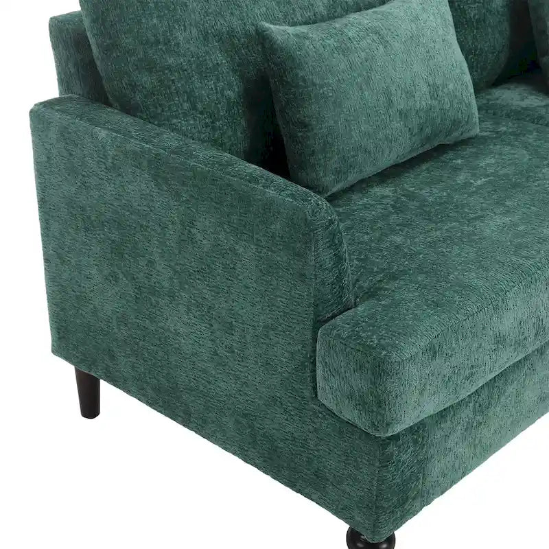 Divano a 2 posti verde 68.9 in ciniglia con cuscini sfoderabili e gambe in legno