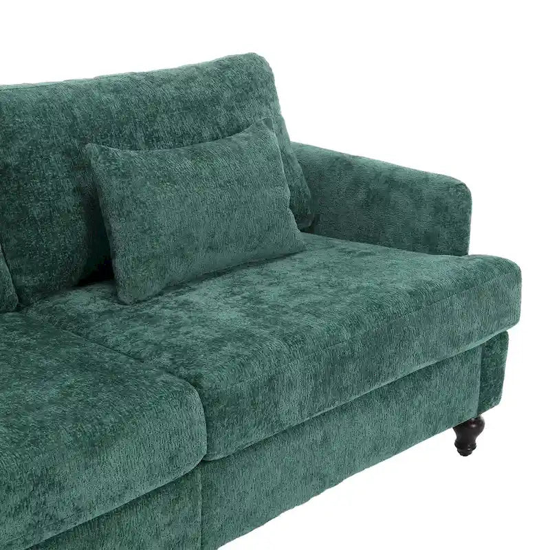 Divano a 2 posti verde 68.9 in ciniglia con cuscini sfoderabili e gambe in legno