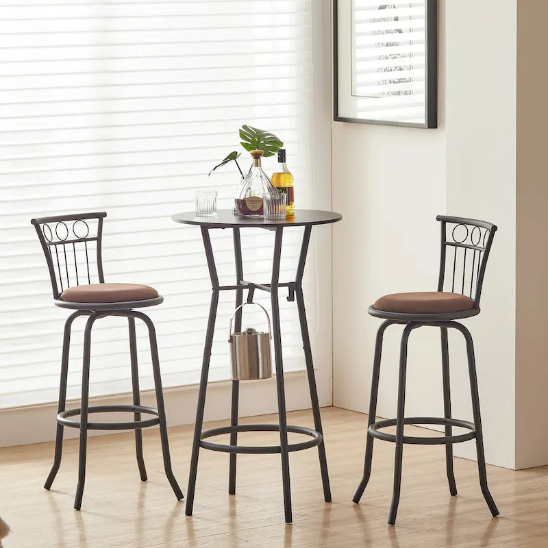 Modern Style 3-Piece Dining Set with Round Table and 2 Counter Height Bar Chairs