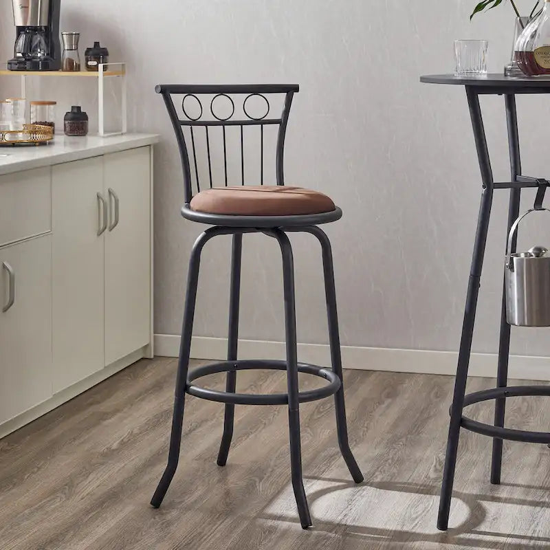 Set da pranzo 3 pezzi in stile moderno con tavolo rotondo e 2 sedie da bar ad altezza bancone