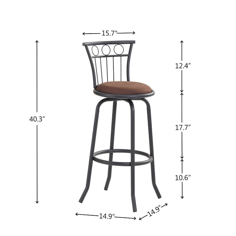 Set da pranzo 3 pezzi in stile moderno con tavolo rotondo e 2 sedie da bar ad altezza bancone