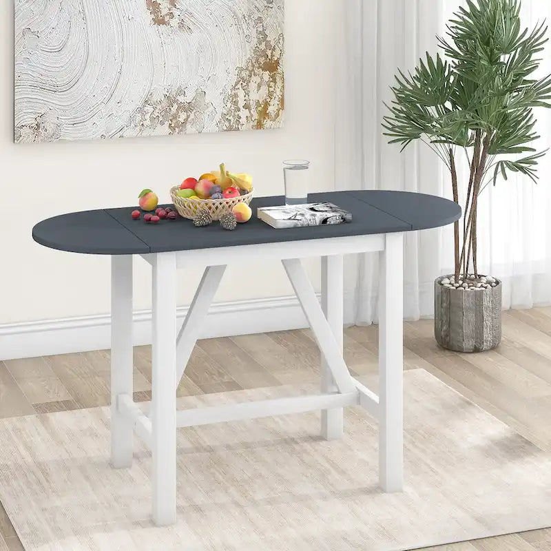 Set tavolo da pranzo bianco in legno a 3 pezzi con altezza da bancone con tavolo allungabile e 2 sedie