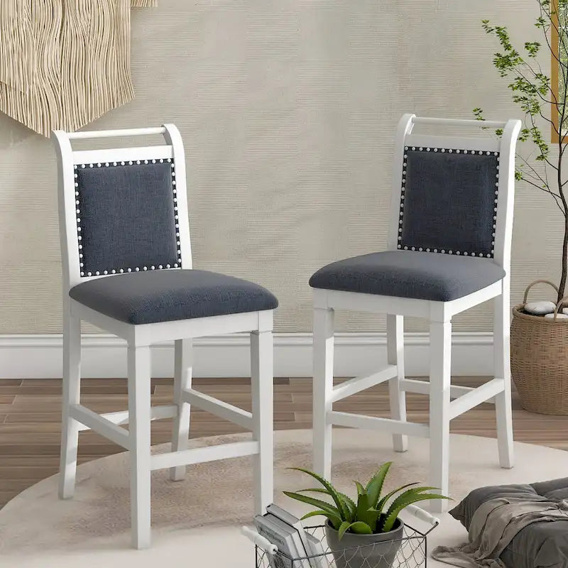 Set tavolo da pranzo bianco in legno a 3 pezzi con altezza da bancone con tavolo allungabile e 2 sedie