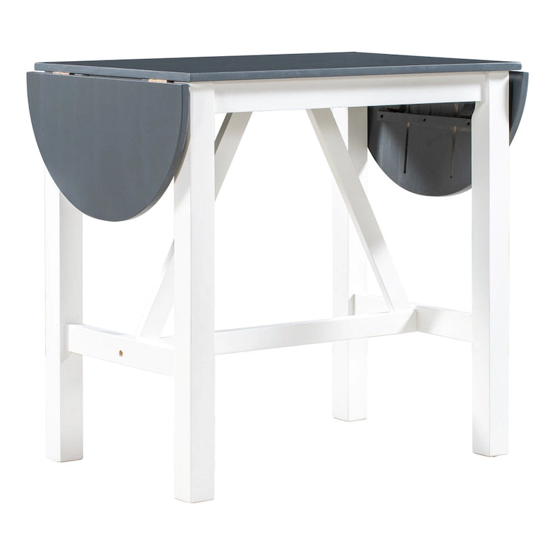 Set tavolo da pranzo bianco in legno a 3 pezzi con altezza da bancone con tavolo allungabile e 2 sedie