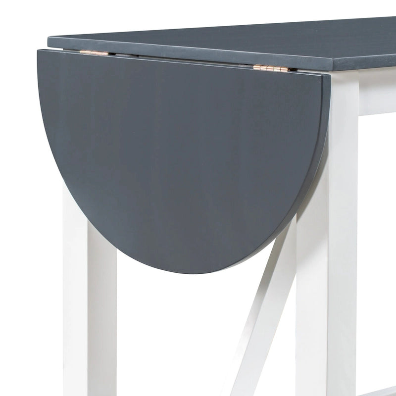 Set tavolo da pranzo bianco in legno a 3 pezzi con altezza da bancone con tavolo allungabile e 2 sedie