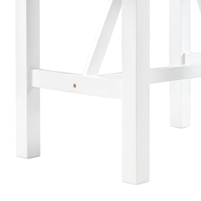 Set tavolo da pranzo bianco in legno a 3 pezzi con altezza da bancone con tavolo allungabile e 2 sedie