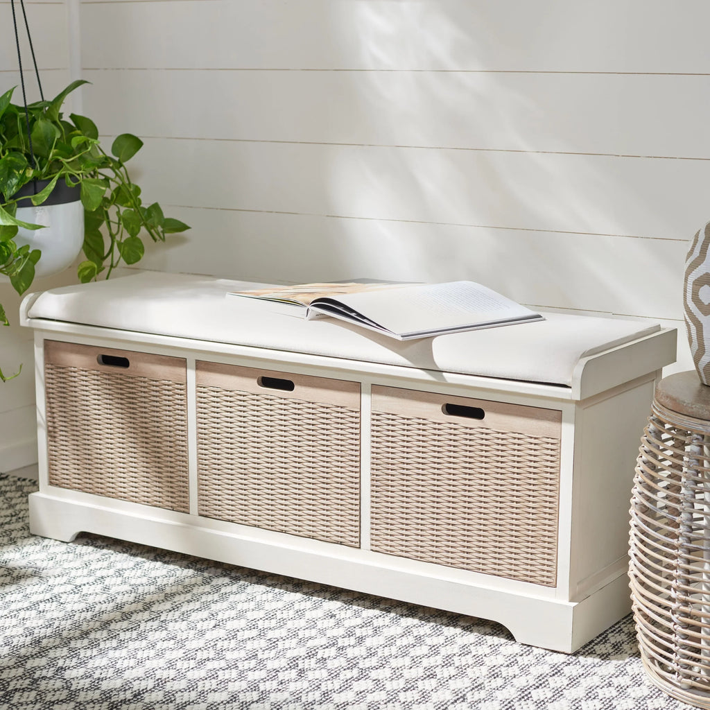 SAFAVIEH Fiorello 3-Drawer with Cushion Storage Bench - 47.3 W x 15 L x 19 H - 47Wx15Dx19H