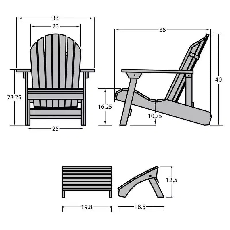Chaise Adirondack pliante et inclinable Hamilton avec pouf Adirondack pliant - Highwood