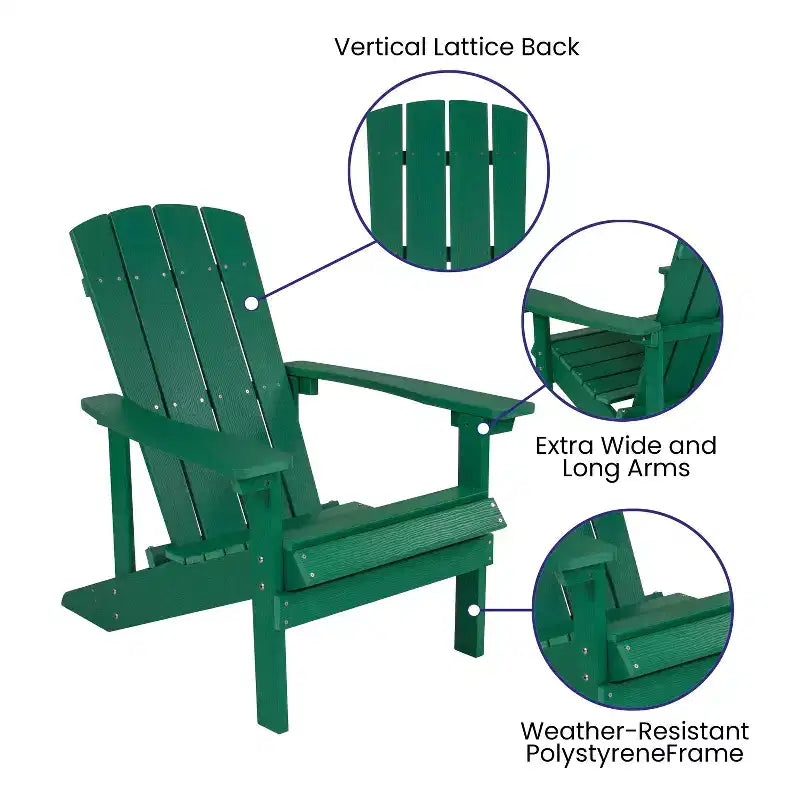 Flash Furniture Set di 2 sedie Adirondack Charlestown in legno di poliresina per tutte le stagioni