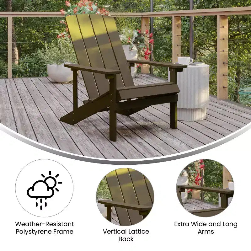 Flash Furniture Set di 2 sedie Adirondack Charlestown in legno di poliresina per tutte le stagioni