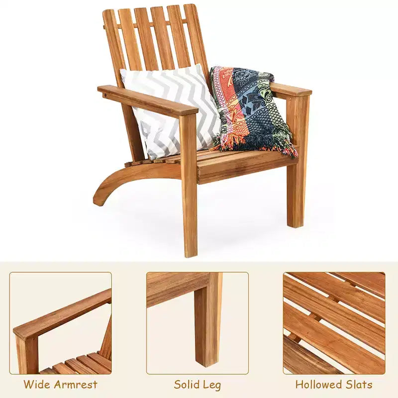 Costway 2 SEDIE da Giardino Adirondack in Legno di Acacia per Esterni, robuste, con braccioli