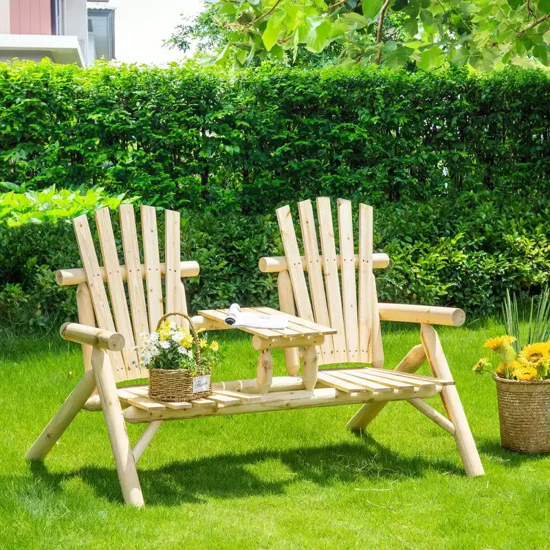 Panca da Esterno Outsunny Adirondack in Legno con Tavolino Centrale, Perfetta per Rilassarsi all'Aperto