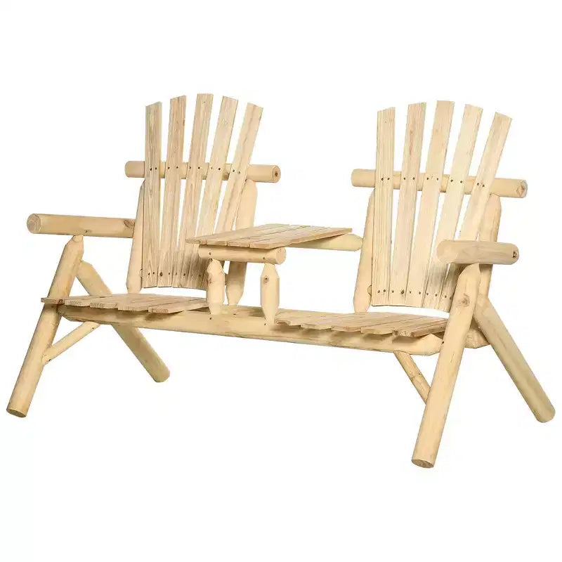 Panca da Esterno Outsunny Adirondack in Legno con Tavolino Centrale, Perfetta per Rilassarsi all'Aperto