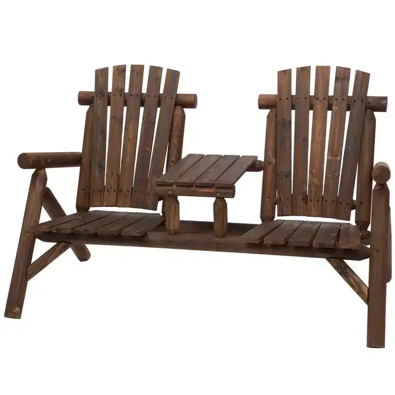 Panca da Esterno Outsunny Adirondack in Legno con Tavolino Centrale, Perfetta per Rilassarsi all'Aperto