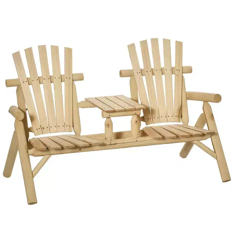 Panca da Esterno Outsunny Adirondack in Legno con Tavolino Centrale, Perfetta per Rilassarsi all'Aperto