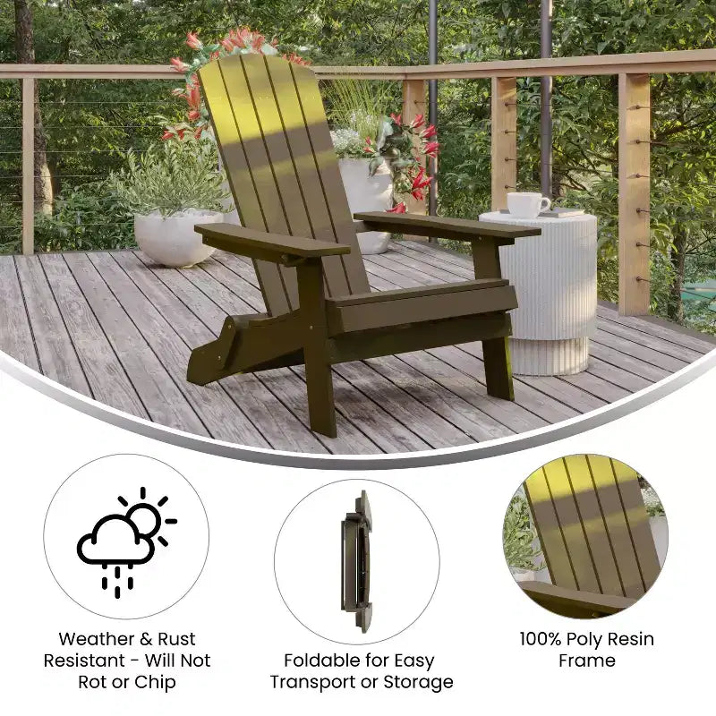 Sedia pieghevole Adirondack Flash Furniture Charlestown per interni/esterni in poly resina per tutte le stagioni