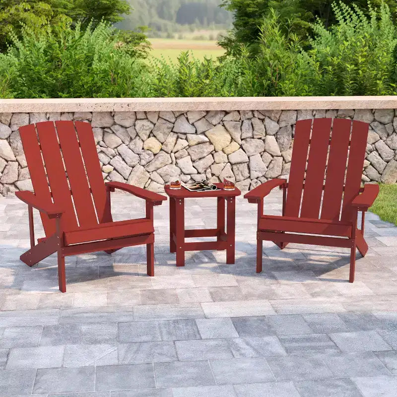 Lot de 2 chaises Adirondack Flash Furniture Charlestown en polyrésine résistante aux intempéries avec table d'appoint